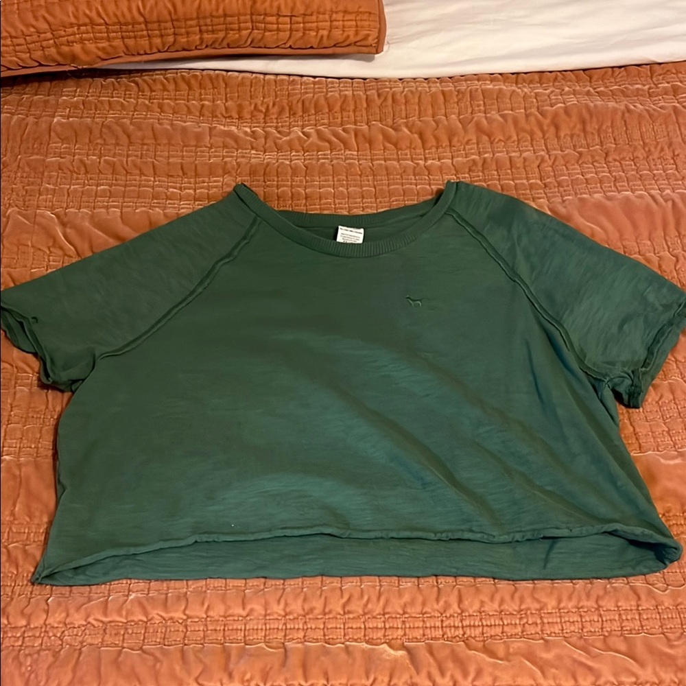 PINK Victoria's Secret Green Boxy Crop T-Shirt